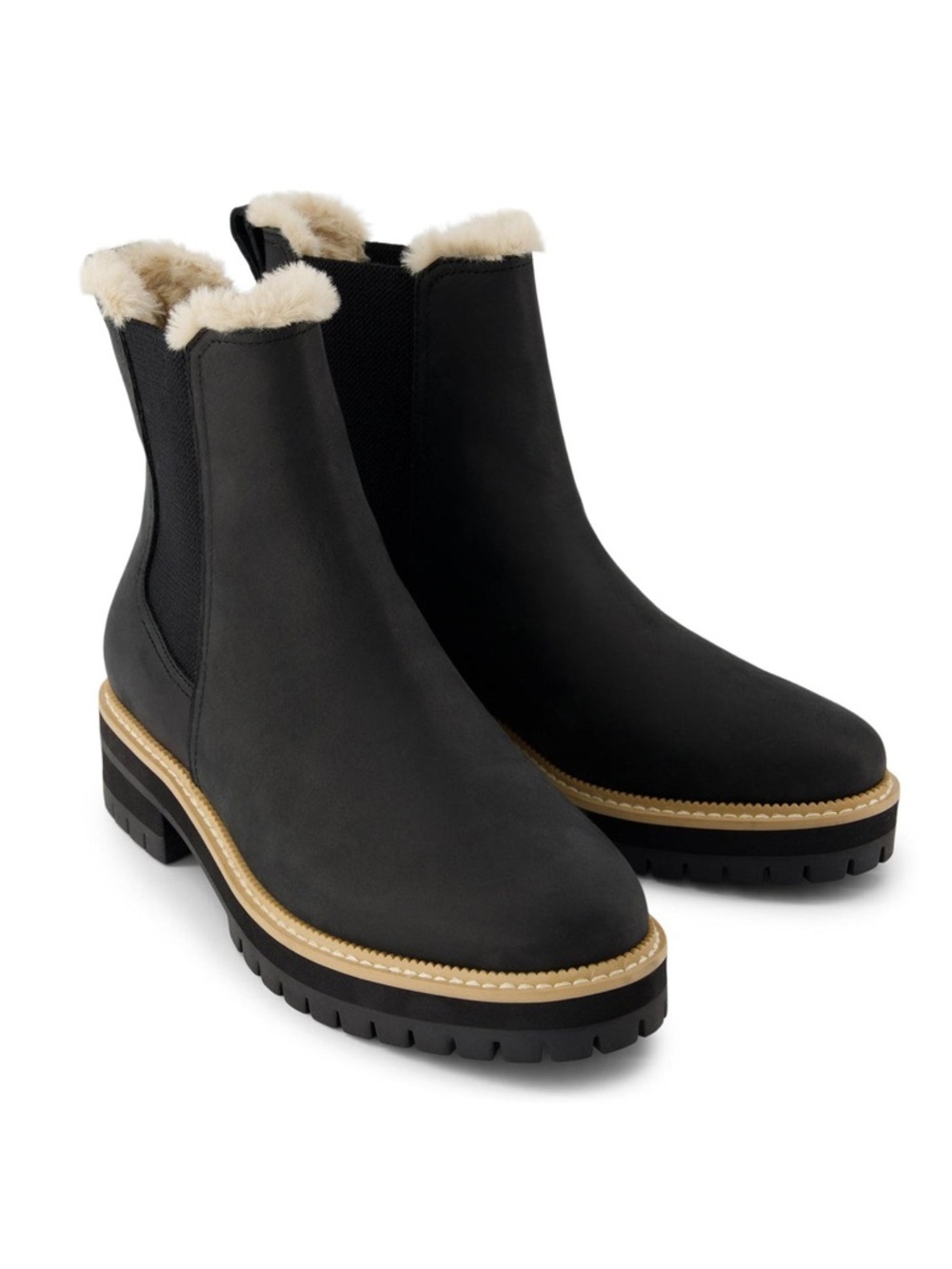 TOMS Women's Bennet Faux Fur Chelsea Lug Booties- Size 8